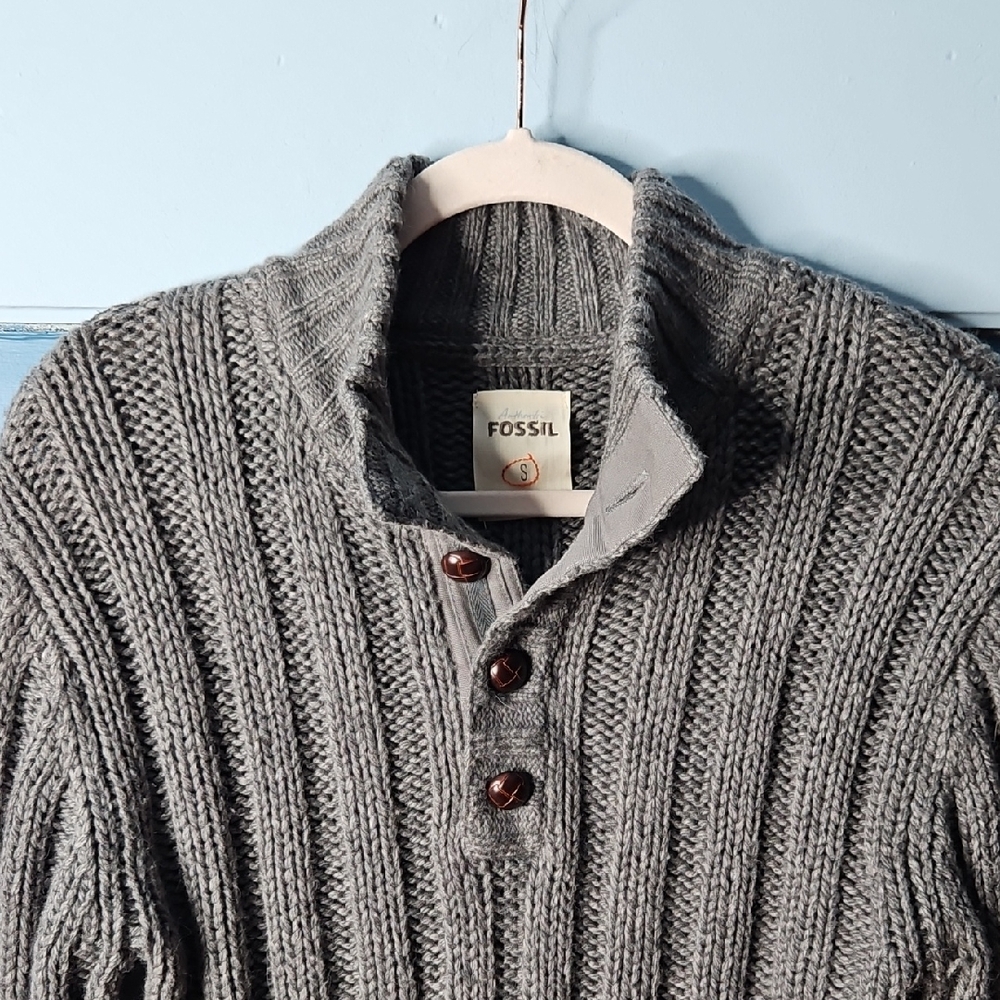 Fossil Gray Wool Angora Blend Pullover Men's Sweater Small